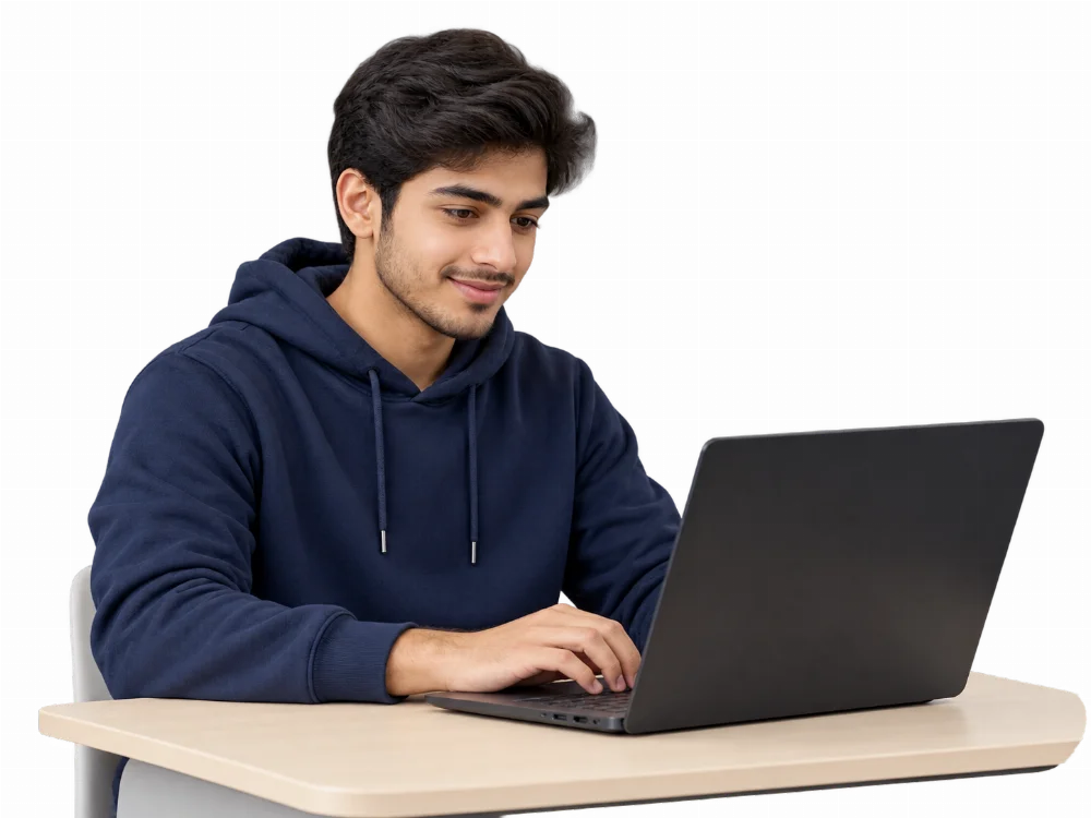 A learner working on a laptop.
